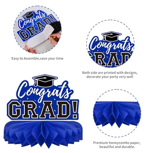 10Pcs Graduation Decorations 2026 Class of 2026 Congrats Grad Table Centerpieces Congratulate Graduation Honeycomb Table Toppers for Graduation Party Supplies 2026 Graduation Party Decorations Blue view 4
