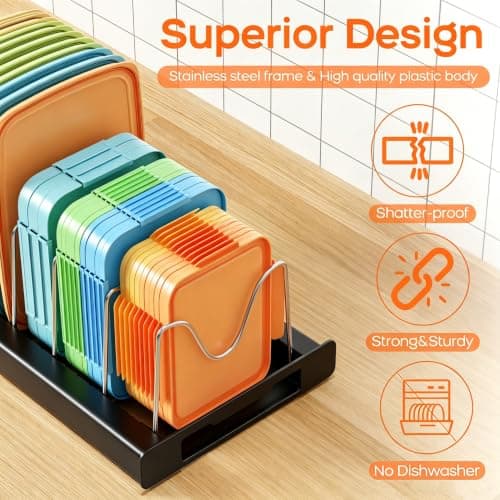 Nigelia Pots and Pans Organizer for Under Cabinet 22" Expandable Food Storage Container Lid Organizers with 10 Adjustable Dividers Pot and Pan Lid Holders Rack Inside Cabinet&Kitchen Countertop(Black) view 5