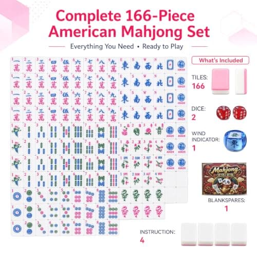 American Mahjong Tile Set, 1.2 in 166 Pink Mini Travel Mahjong Complete Set view 3