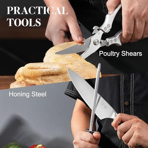 XCHIEF PRO Chef Knife Set, Meat Boning Carving Cleaver Butcher Knife, High Carbon Steel Japan Nakiri Santoku Knife Set with Accessories for Kitchen, BBQ Camping Knives Set with Bag view 6