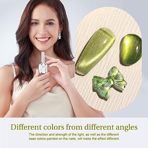 SAGEBIO 15ml Cat Eye Gel Nail Polish with Magnet Stick – Glitter Holographic Magnetic Gel, DIY Manicure Kit for Home Use, Long-Lasting Nail Art, A-Jelly Green view 5
