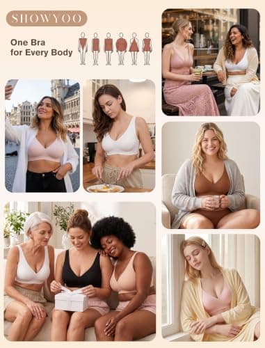 Showyoo Jelly Bras for Women Wireless Bra Seamless Push Up T-Shirt Bralette | Deep V Neck,No Underwire,Adjustable Strap,Support and Lift,No Show,Comfortable,Soft,Everyday Bra view 4