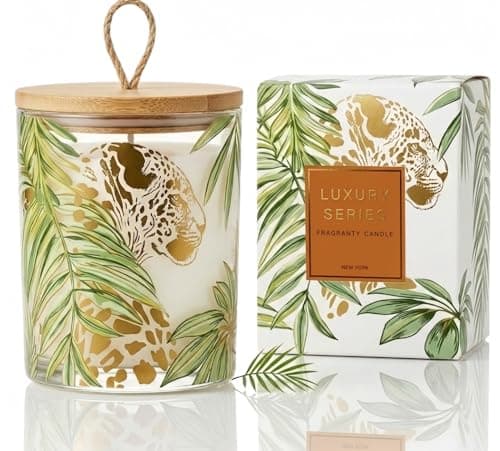 Wild Lily & Vetiver Scented Candles for Home, Large Glass Jar Soy Wax Candle, 7.05oz Luxury Leopard Candle Decor, 55H Burn, Ideal for Mother's Day, Birthday Gift — image 1