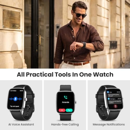 Smart Watch for Women Men, 2 Bands Health&Fitness Watch for iPhone/Android, Make Call and Message Notice, 24/7 Heart Rate/Sleep/SpO2 Tracker, 1.85" HD Smartwatch with 110 Sport Modes, IP68 Waterproof view 2