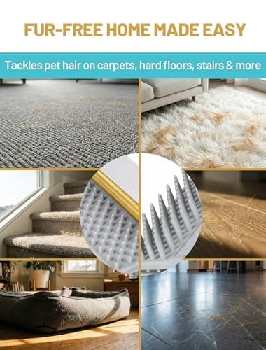 Carpet Rake for Pet Hair Removal: DELOMO Carpet Scraper Broom with 54” Adjustable Long Handle, Dual-Sided, Metal + Short Silicone for Carpets & Rugs, Extended Silicone for Shag Rugs & Hard Floors view 6