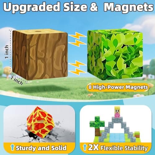EchoPlan 150PCS Magnetic Blocks, Magnetic Building Blocks for Boys Girls | Magnet Blocks for Kids Ages 3 4 5 6 7 8 9 10, Sensory Stacking Toy Christmas Birthday Gifts for Kids, 1" Large Size view 4
