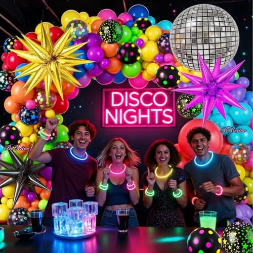 Neon Birthday Party Decorations-176Pcs Neon Balloon Arch Kit with Glow Dot Balloons & 3PCS Star Balloons for 80s 90s Disco Theme Party Decorations view 2