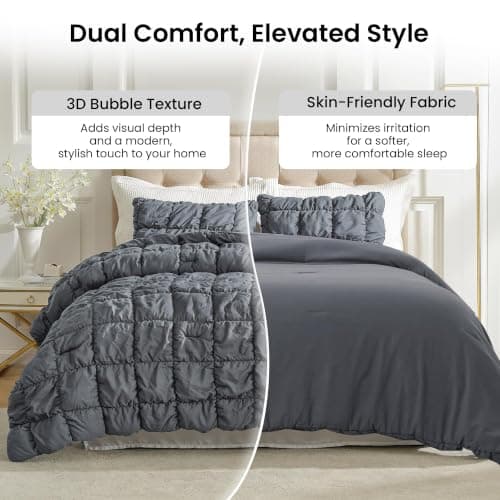 Amélie Home Queen Bubble Comforter Set, Soft, Charcoal Grey, 3-Piece view 2