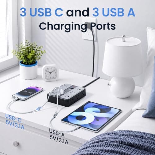 2400J Surge Protector Power Strip with 12 Outlets, 6 USB (3 USB C), 6 FT | 0.5" Thin 45° Flat Plug, 1.7" Wide-Spaced Outlets, 2400J Surge Protection & 1875W/15A Overload Protection for Home & Gaming view 4