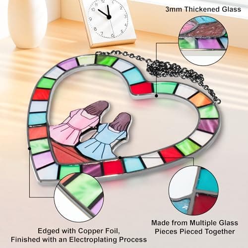 Sister Figurines Sun Catchers - Stained Glass Window Hanging for Women, Bestie Friendship Christmas & Birthday Gift, Stained Glass Window Hanging for Friends view 3