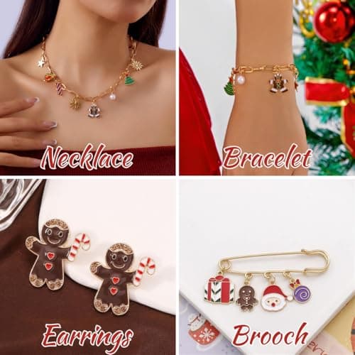 4pcs Christmas Jewelry Set Gifts for Women, Atarvana Xmas Necklace, Earrings, Bracelet, Brooch for Women Stocking Stuffers Christmas Gift view 3