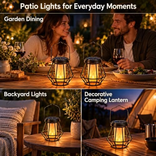 Solar Lantern Outdoor Lights for Halloween 2 Pack, Flickering Flame Waterproof solar powered Hanging light with Auto On/Off, Patio, Garden & Halloween Decor view 6