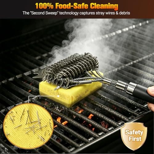 Professional 3-in-1 Grill Brush and Scraper with Safety Second Sweep Sponges - 18" Detachable Long Handle BBQ Cleaner for Heavy Duty Grime - Ideal Father's Day Grilling Gift for Men (Black) view 4