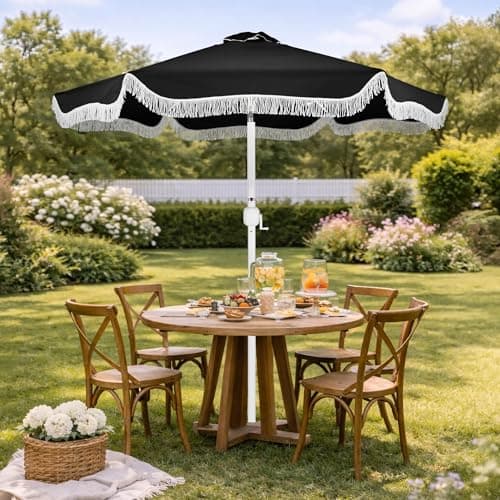 Best Choice Products 9ft Fringe Market Patio Umbrella – Outdoor Boho Tassel Sunshade for Table, Pool, Deck, Backyard – UPF50+, Easy Tilt, Heavy Duty Steel Pole & Ribs - Black view 2