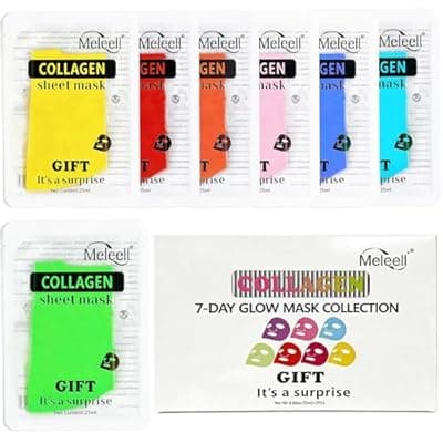 Meleell Collagen Face Masks Skincare for Women,Hydrating Sheet Face Masks Set for Sensitive Skin,Spa Facial Masks for Women Skin Care, Party Birthday Gifts for Women Teen Girls Kids(7 Masks)