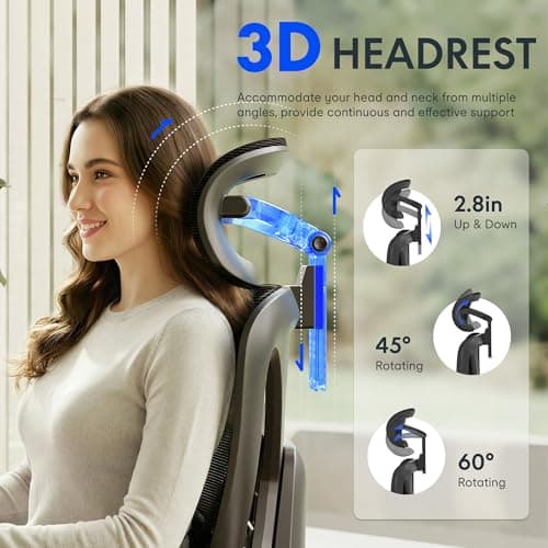 FLEXISPOT Ergoe-NEX Premium Ergonomic Office Chair with Footrest - Adjustable 3D Armrests, Dynamic Lumbar Support, Recline & Tilt Function, Mesh Seat, for Home & Office Use, Black view 4