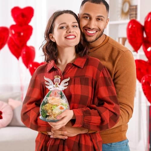 Gifts for Mom Mothers Day Birthday Gifts for Women Preserved Rose Forever Flower in Glass Angel Figurines Fresh Flowers for Delivery Anniversary Real Colorful Roses for Grandma Her Wife from Daughter view 5