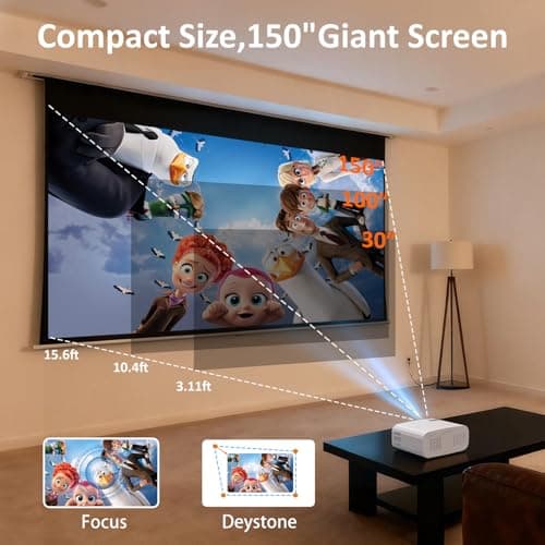 Projector, Mini Projector with WiFi and Bluetooth, Built-in Apps, Auto Focus & Keystone,Native 1080P Support, Portable Outdoor Smart Projector,White view 5