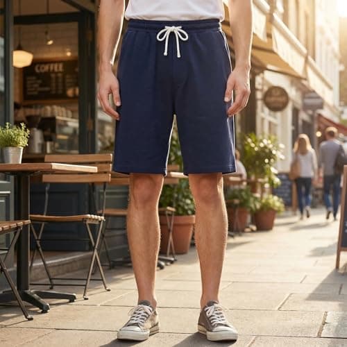 VANCOOG Men’s Casual Cotton Knit Short Drawstring Elastic Jogger Gym Shorts view 2