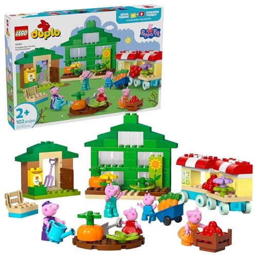 LEGO DUPLO Peppa Pig Grandpa Pig’s Garden and Greenhouse - Peppa Pig Toy for Toddlers - Preschool Learning and Sensory Toy for Girls and Boys Ages 2+ - 5 Characters Included - 10461
