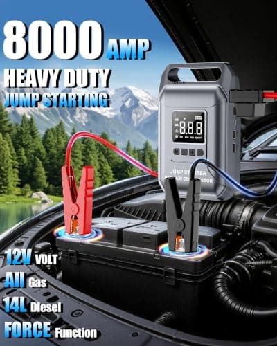 Car Battery Jump Starter with Air Compressor Portable 8000A 160PSI | Jumper Starter for Car (All Gas/14L Diesel), Tire Inflator Portable Air Compressor with EVA Case, 800 Lumen LED Light view 3