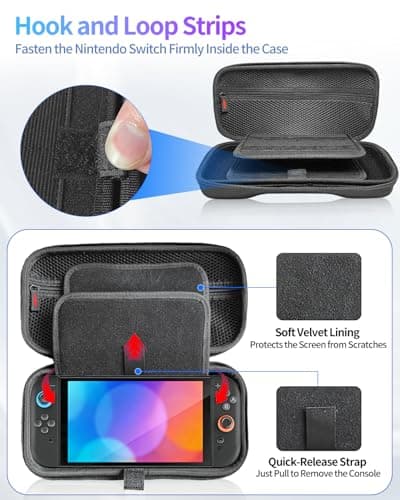 Large Capacity Carrying Case for Nintendo Switch 2 (2025), Tall Design Fits Original Adapter, Protective Portable Hard Shell Pouch Travel Bag w/Storage Pocket for Up to 24 Game Cards, Accessories view 5