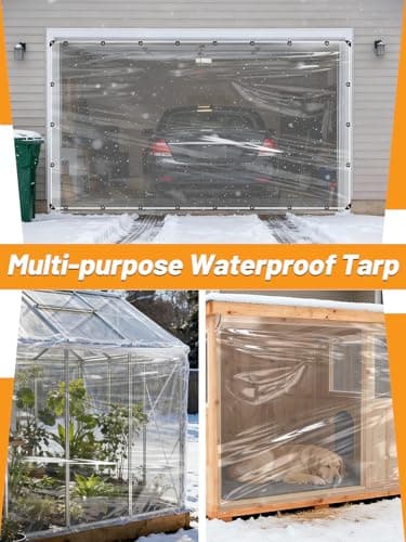 2Pcs 6.6x10ft Anti-Tear Clear Tarp Waterproof, 5 mil, Windproof & Snowproof | Clear Plastic Tarps with Grommets, Tarpaulin for Winter Garden Patio Enclosure Chicken Coop Window Shield view 5