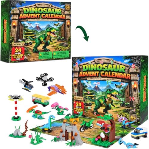 Dinosaur Advent Calendar 2026 for Kids, 24 Day Building Block Countdown Set | Create a Prehistoric Dinosaur World: 2 Ways to Play - 24 Builds or 1 Large Dinosaur, Play Map, Great Gift for Christmas Party — image 1