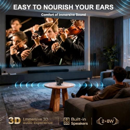 Mini Projector with WiFi and Bluetooth,4K Support 260 ANSl Smart Portable Projector,Auto Keystone, 135 Degree Rotation,Video projector for Home, Bedroom, Outdoor view 5