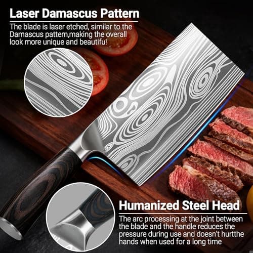 Nanbone Meat Cleaver Knife Ultra Sharp Kitchen Knife 8 Inch, High Carbon Stainless Steel Butcher Knife with Wooden Handle, Chinese Cleaver for Meat Cutting Vegetable Slicing Perfect Birthday Gifts view 6