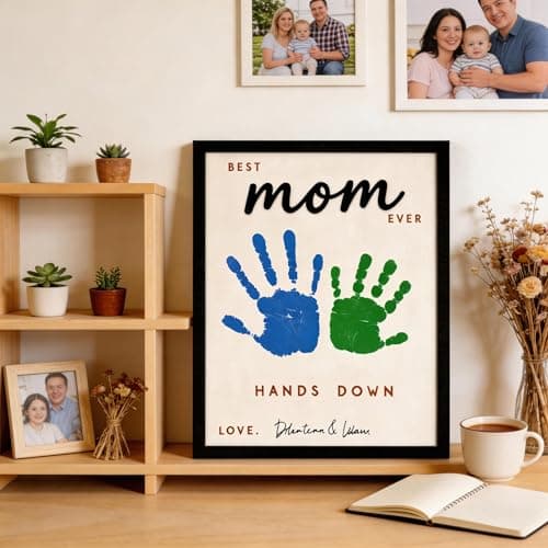 Mothers Day Gifts for Mom – 10" Hands Down Best Mom Ever Sign – DIY Handprint Kit with Paints & Markers, Personalized Keepsake Gift for Mother's Day, Birthday Craft, Family Plaque with Daughter Son Name view 6