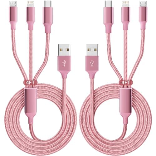 Multi Charging Cable, 3 in 1 Charging Cord for Multiple Devices, USB Cable Universal Charger with Type-C/IP/Micro USB for iPhone17-12/Android/Pad and More, Car Charger Travel Essentials(2Packs 4FT)