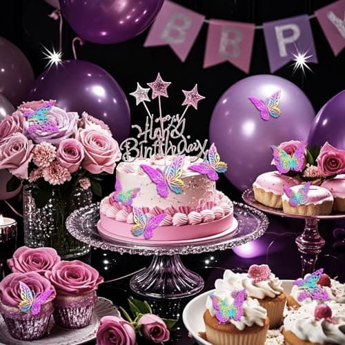 3D Butterfly Wall Decor 3 Sizes 4 Styles Butterfly Party Decorations Cake Decorations Removable Stickers Wall Decor Room Mural Metallic (Laser Pink, 48Pcs) view 2