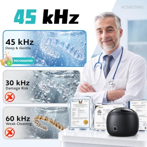 ACMEZING DeepClean Ultrasonic Retainer Cleaner Machine [45kHz Crevice Cleaning + UV-C Light | 4 Modes with Gentle Pulse] Dental Cleaner for Retainers, Dentures, Aligners, Mouth Guards & Night Guards view 2