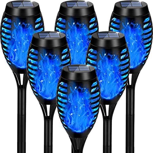 Tancuzo Solar Lights Outdoor, Upgraded 6 Pack Blue Solar Torch Light with Flickering Flame Waterproof for Garden Decor, Flame Torches for Outside Landscape Porch Yard Pathway Decorations view 1