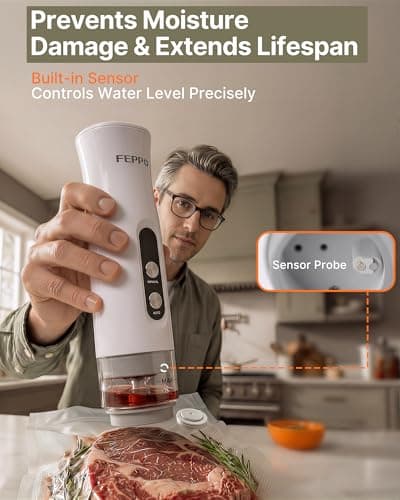 FEPPO Compact Vacuum Sealer for Food (Vacuum Sealer Machine + 3 Containers + 10 Reusable Bags), Anti-Overflow Powerful Portable Handheld Food Sealer, Auto & Manual Modes, Travel Lock, Easy-Clean view 5