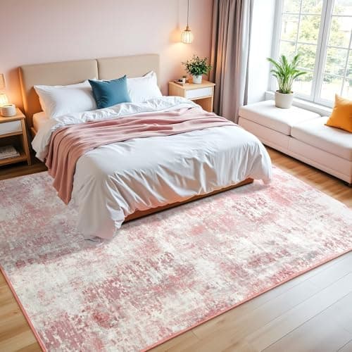 Macgace Washable Abstract Rug, 3x5 Modern Area Rugs with Non-Slip Rubber Backed for Bedroom, Thin but Soft Contemporary Carpet Kitchen Living Room Decor, Pink view 6