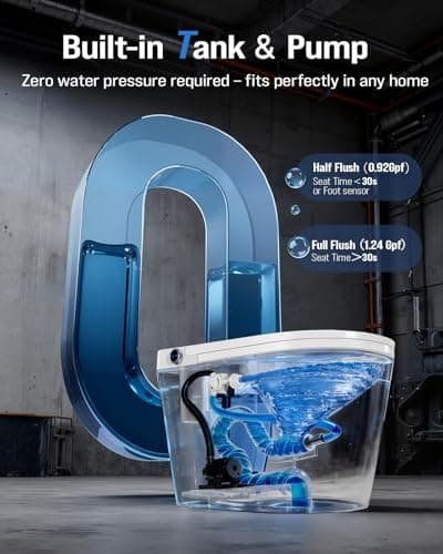 Electric Smart Toilet with Bidet Built-In & Tank, No Water Pressure Limit, Modern Design with Foam Shield, Foot Sensor & Auto Flush, Elongated One Piece, Heated Seat, Warm Air Dryer, 1000g MaP Flush view 3