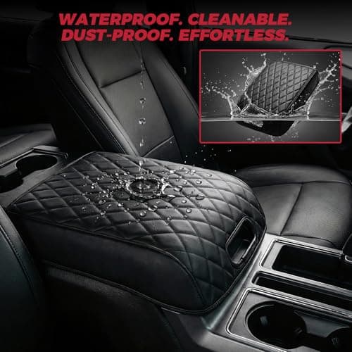 FREESOO Center Console Armrest Cover for Ford F150 2015-2020, Compatible with 2017-2022 F250 F350 F450 F550, 2018-2024 Expedition, PU Leather Cushion Thick Pad, Black (Bucket Seat Only) view 6