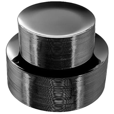 PULOTE 100PCS Black Plastic Plates Disposable - Premium Heavy Duty 50 Black Dinner, 50 Dessert/Salad Plates - Ideal for Party, Halloween