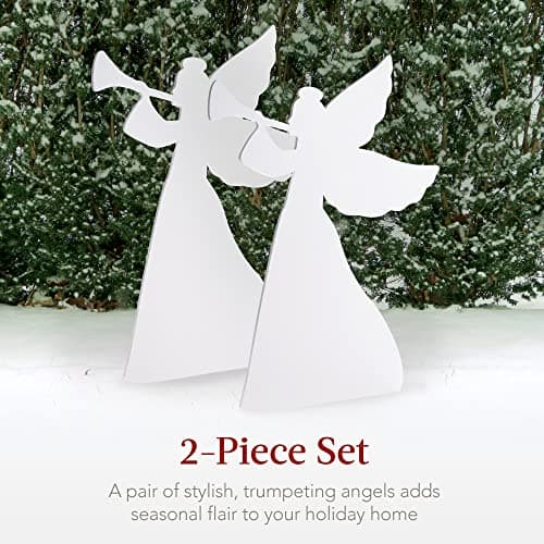Best Choice Products 3ft Set of 2 Outdoor Christmas Angel Yard Decorations, Weather-Resistant PVC Décor for Lawn, Garden, Display w/ 4 Ground Stakes view 3