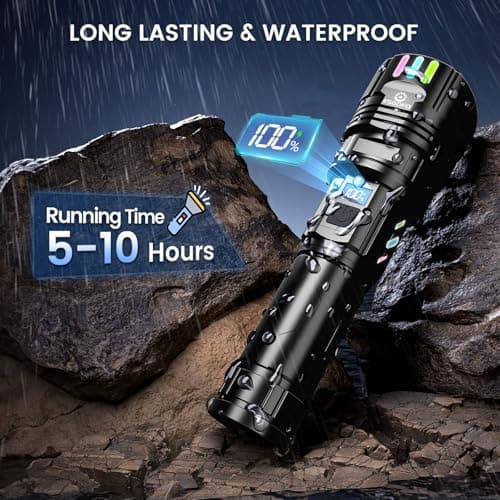 Super Bright Flashlight 100000 High Lumens Rechargeable,Powerful Long Distance 3280ft Strong LED Flash Lights,Long Lasting 10H LCD Digital USB Discharging Function,Focus & Brightness Adjustable view 6