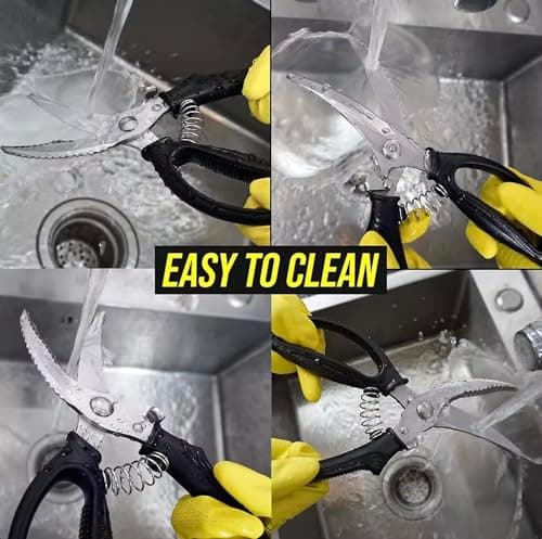Heavy Duty Kitchen Chicken Scissors,Stainless Steel Multipurpose Kitchen Spring Loaded Meat Shears Poultry Shears with Anti-Slip Handle,Easier Cutting Fish Meat Bone Chicken (BLACK) view 5