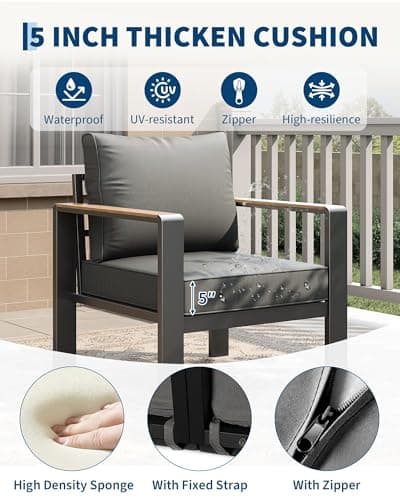 Garvee Aluminum Patio Furniture Set 7 Seats with Coffee Table Spacious Outdoor Sectional with Washable Thick Cushions, Patio Conversation Sets for Porch, Balcony, Deck, Yard view 4