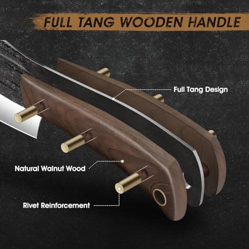 HOSHANHO 8PCS Butcher Kitchen Knife Set, Sharp Magnetic Knife Block Set | Hand Forged High Carbon Stainless Steel Chef Knives Set with Meat Cleaver Knife & Bone Chopper Knives Gift for Men view 6