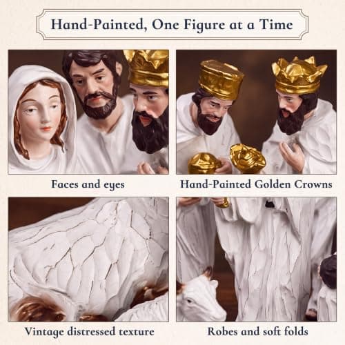 Livilord 11-Piece Hand-Painted Christmas Nativity Set, Resin Figures Manger Scene Decor, Wise Men and Holy Family Statues, Weighted Flat Bases, Mantel Display, Vintage Style, Gift Boxed view 5