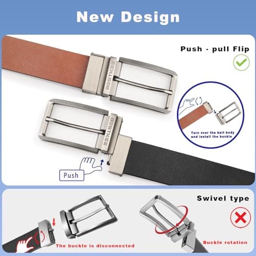 BESTKEE Men's Belt, Leather Reversible Belts For Men, For Gift Mens Casual Dress Jeans, One Reverse For 2 Sides（1 PACK） view 2