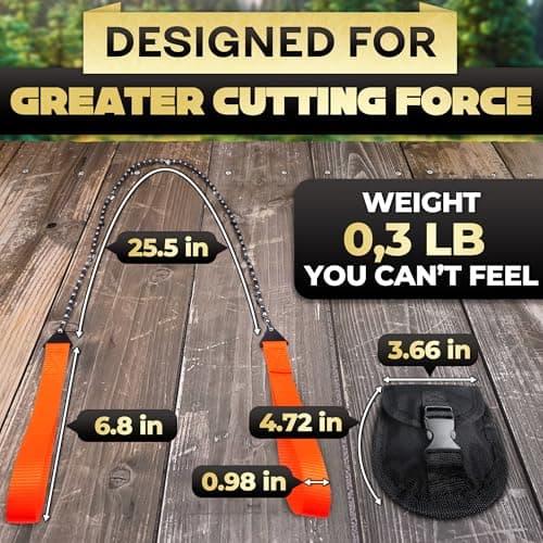 High Limb Rope Saw for Trees – Pocket Chainsaw for Camping, Hiking and Survival Gear, 25″ Stainless Steel Hand Cable Saw with Bi-Directional Teeth for Cutting Branches – Compact Folding Storage Bag view 2