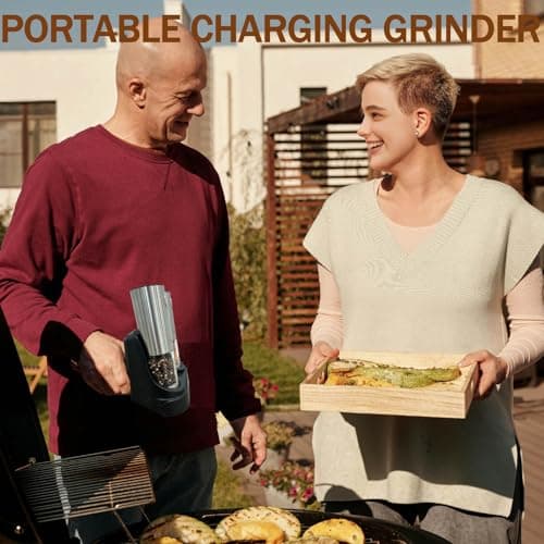 CAISIMIKI Electric Salt and Pepper Grinder Set Upgraded Stainless Steel Spice Grinder USB Rechargeable Automatic Pepper Mill Dual Charging Station Grinder Shakers, Silver view 2