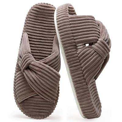 Brelzo Calvior Slippers for Women House Bedroom Memory Foam Corduroy Crossbands Slide Home Shoes